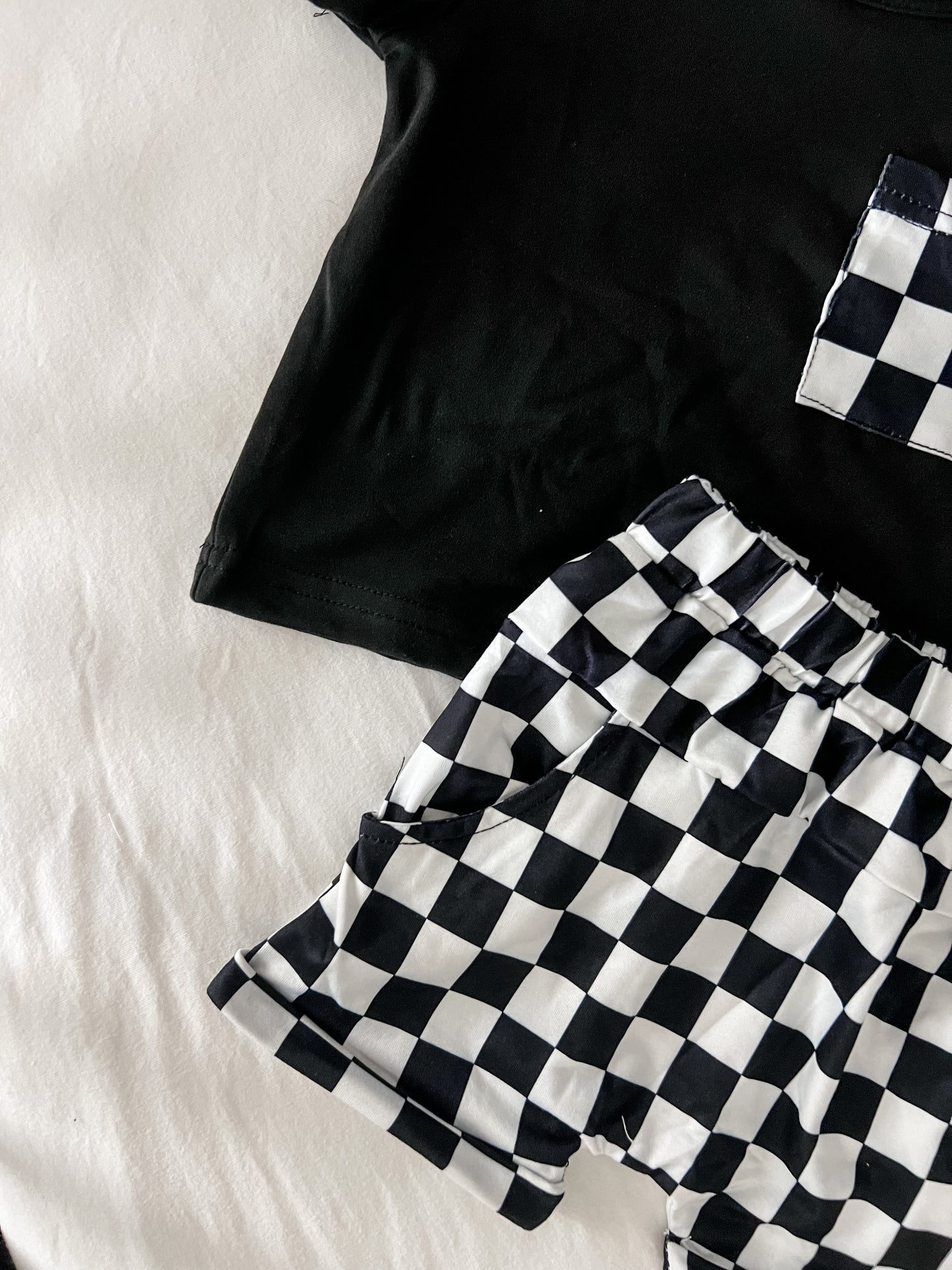 Checker shorts set in black
