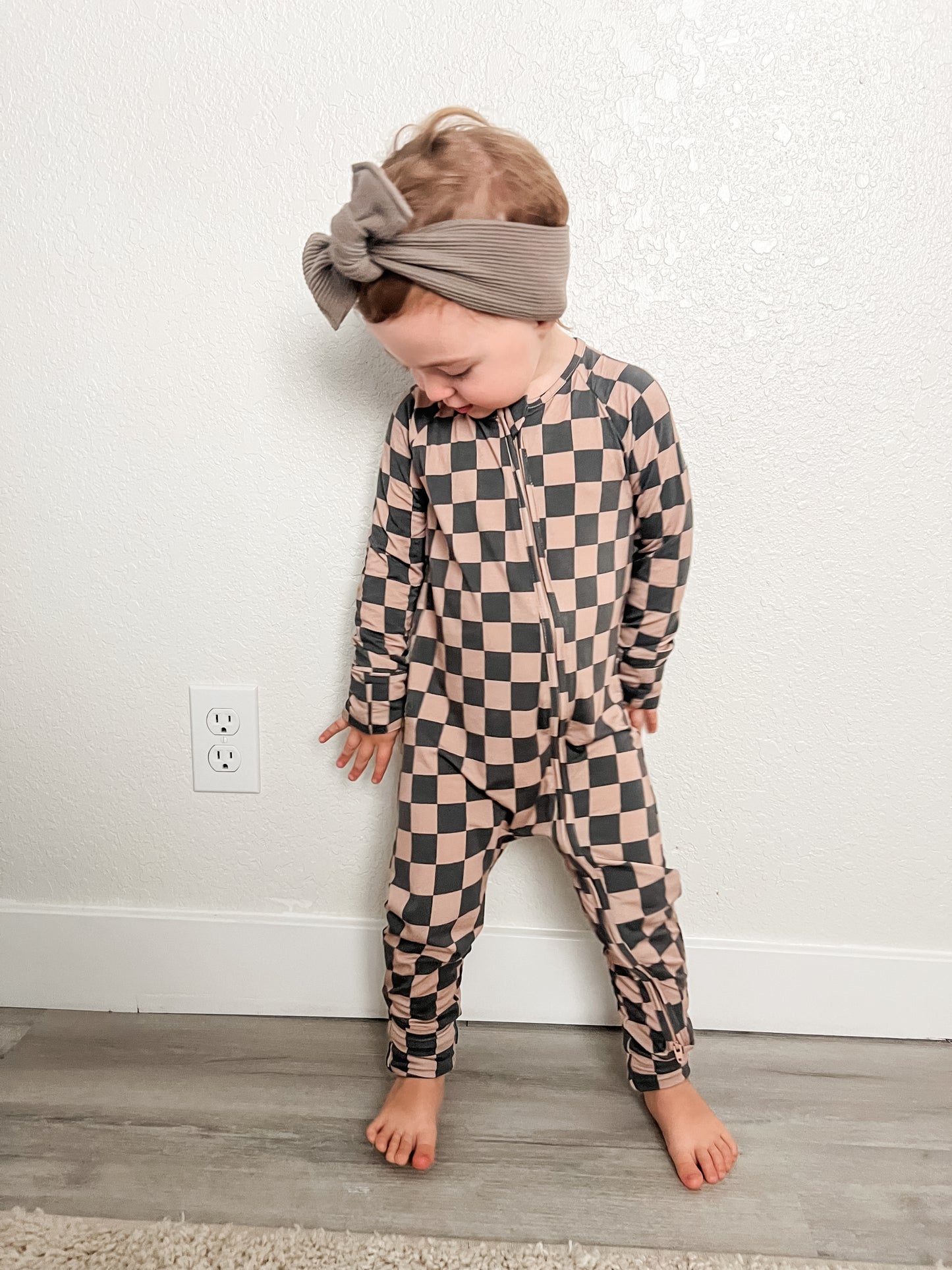 Tan Checker Bamboo Onesie