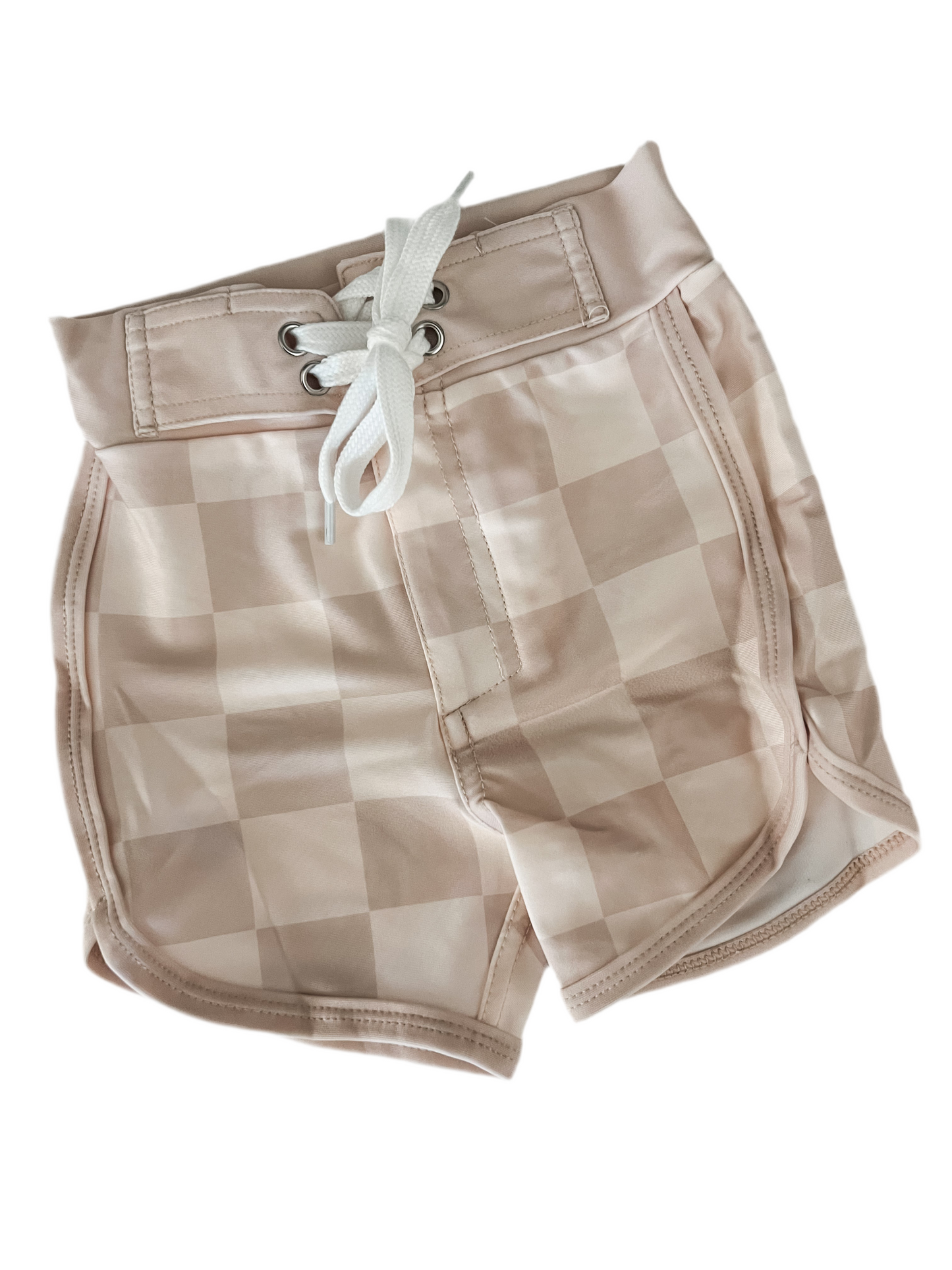 Beige Checkers board shorts