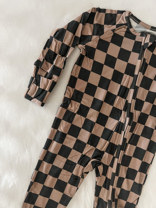 Tan Checker Bamboo Onesie