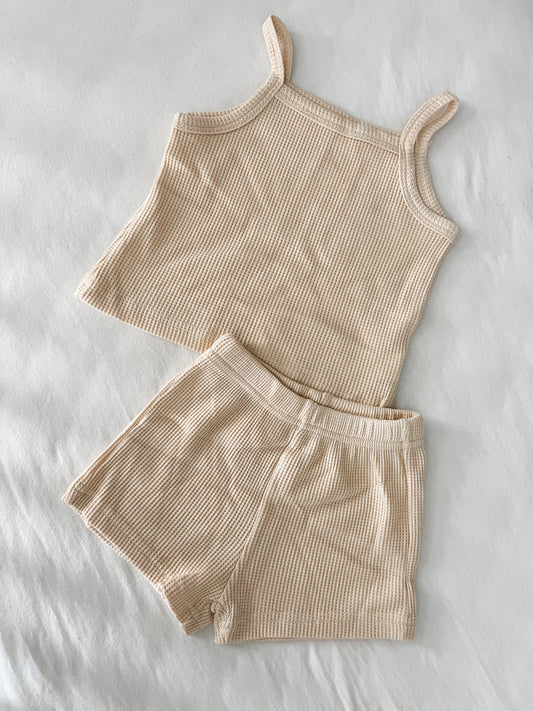 Beige waffle tank set