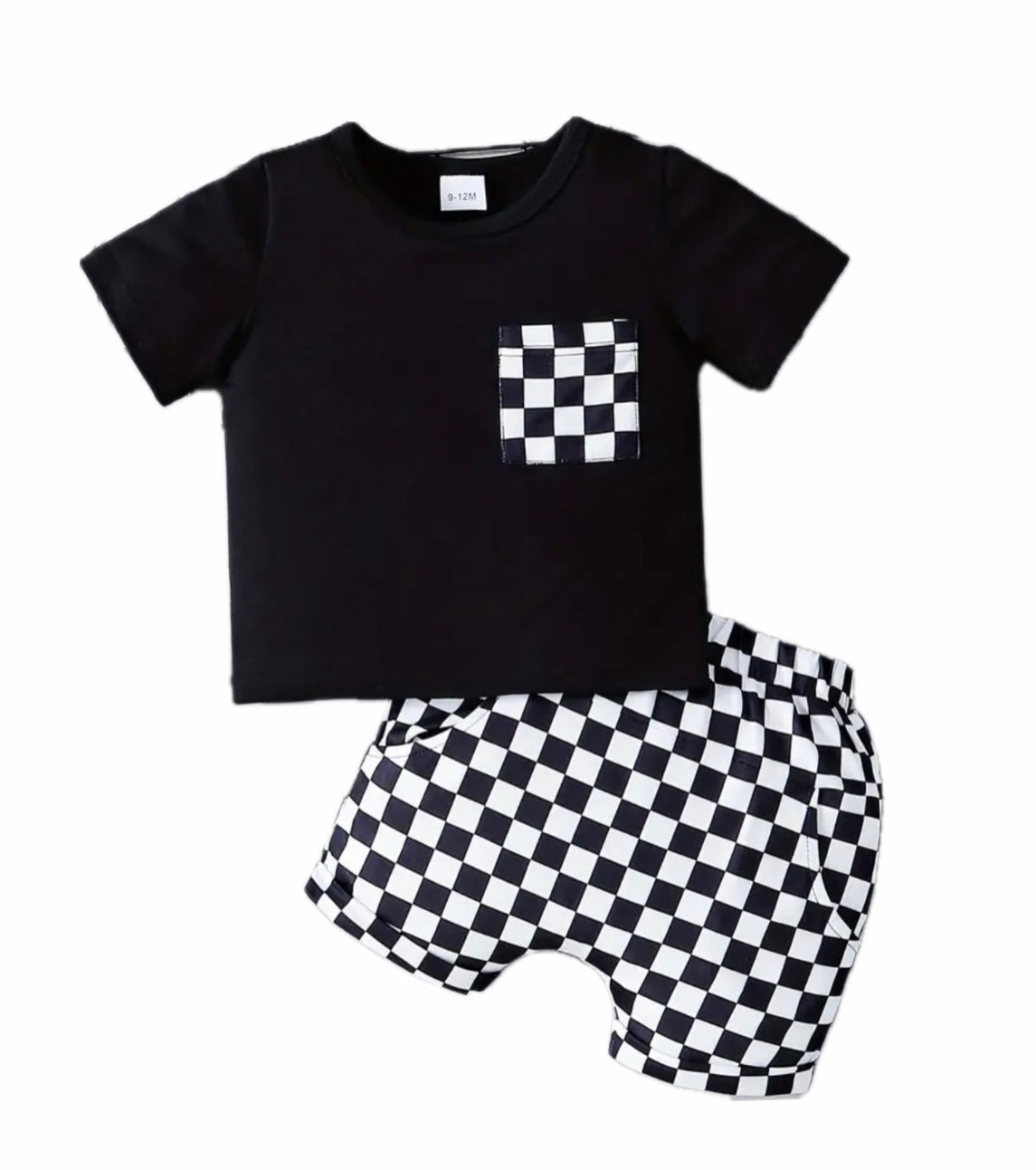 Checker shorts set in black