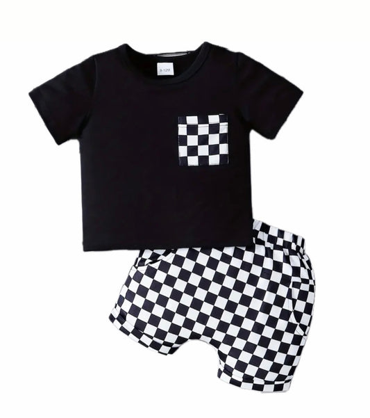 Checker shorts set in black