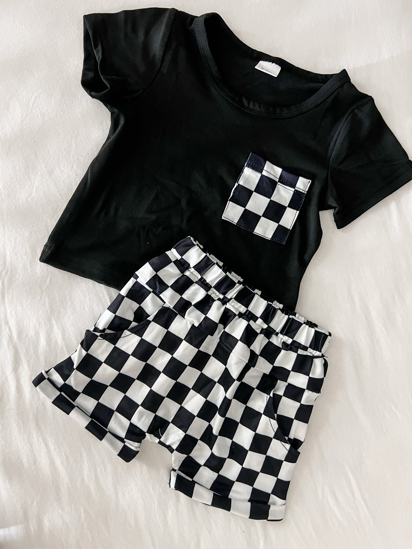 Checker shorts set in black