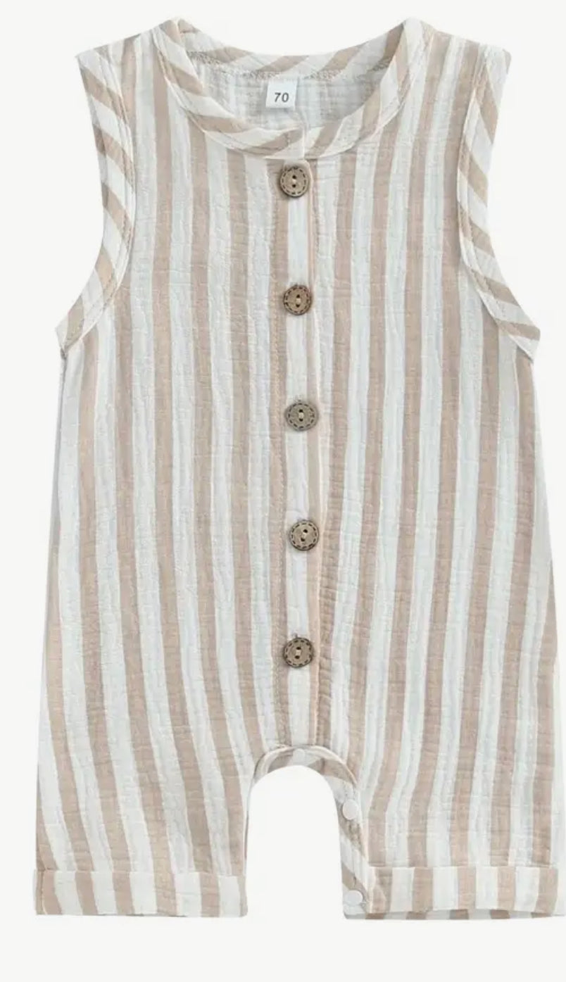 Striped linen romper