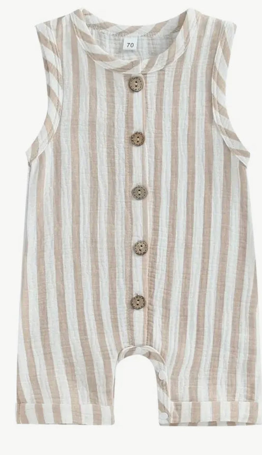 Striped linen romper