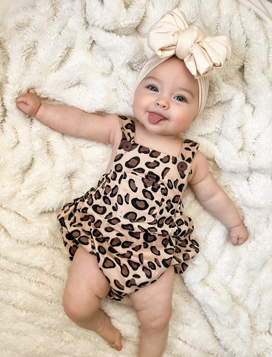 Leopard bubble overalls