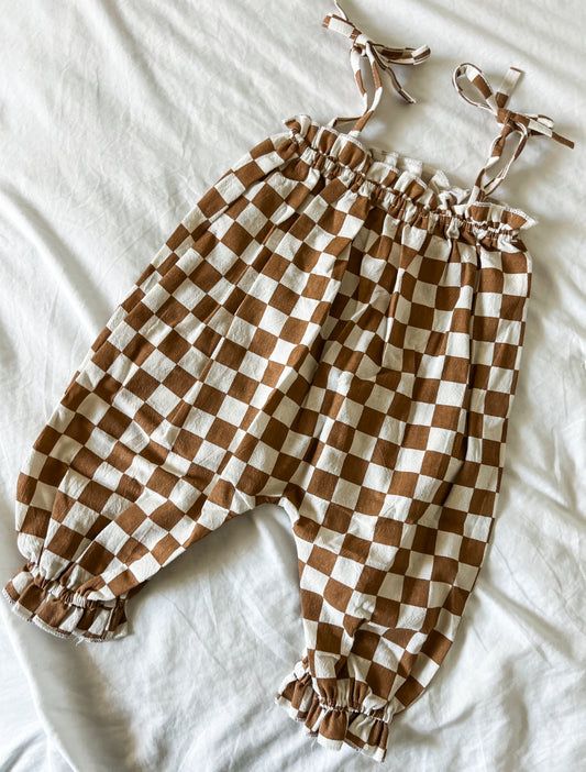 Checkered tie jumpsuit